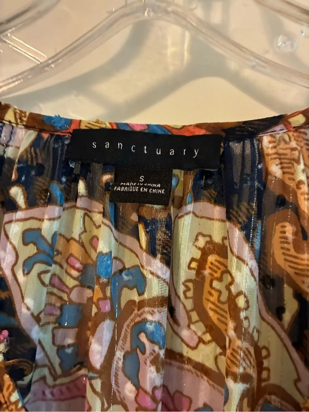 Sanctuary Paisley Long-Sleeve Boho Blouse in Navy, Pink & Gold